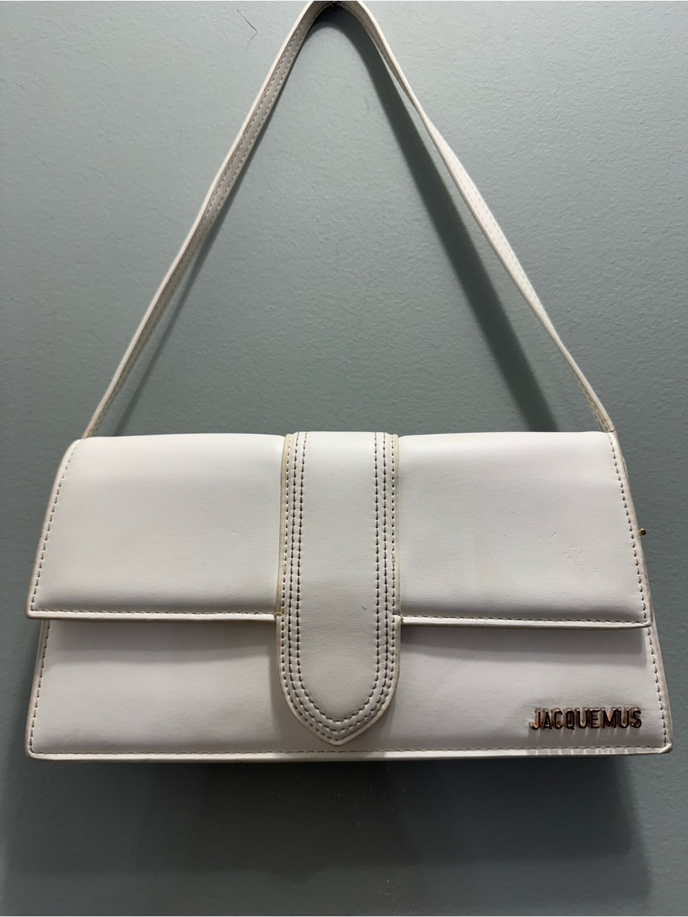 Jacquemus Cream Leather Shoulder Bag with Gold Logo